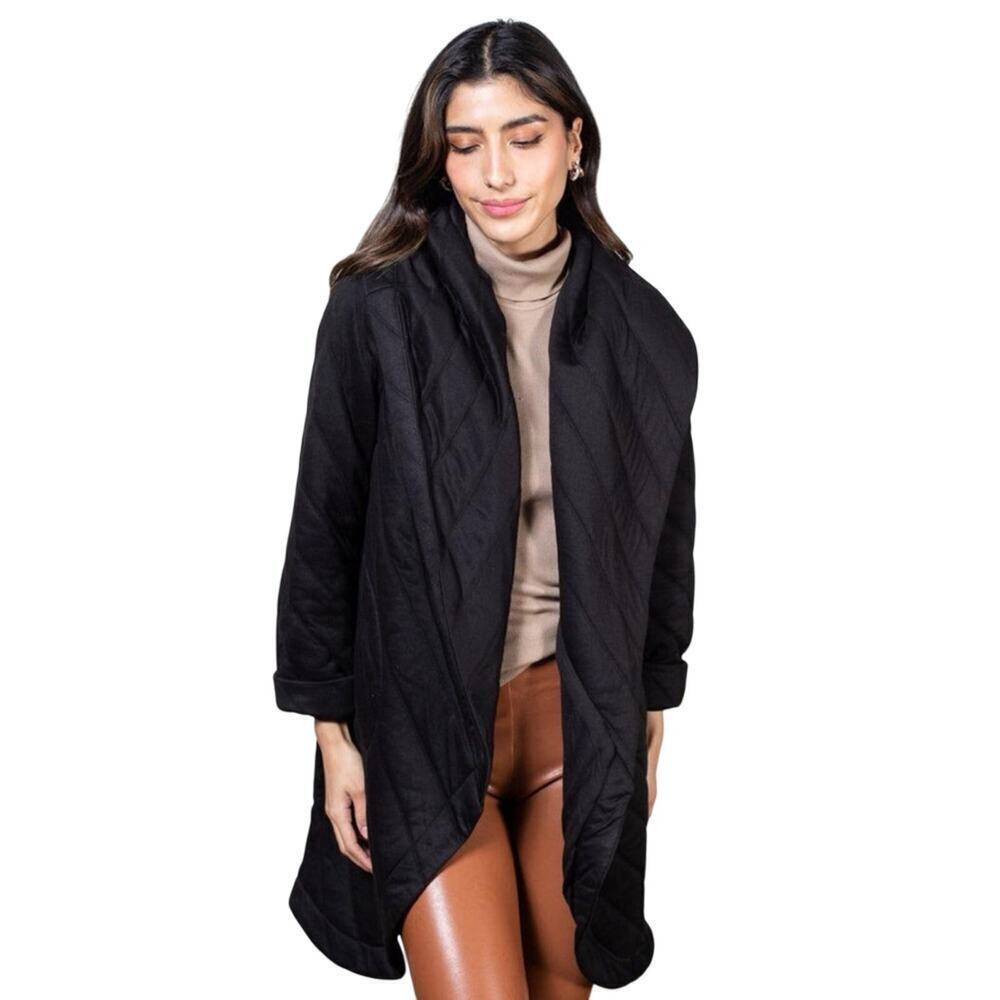 Steve Madden Jones Black Quilted Shawl Collar Open Front Coat XL NWT - Picture 4 of 7